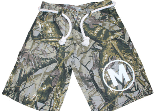 BAGGY CAMO CARPENTER JORTS WITH ROPE STRINGS