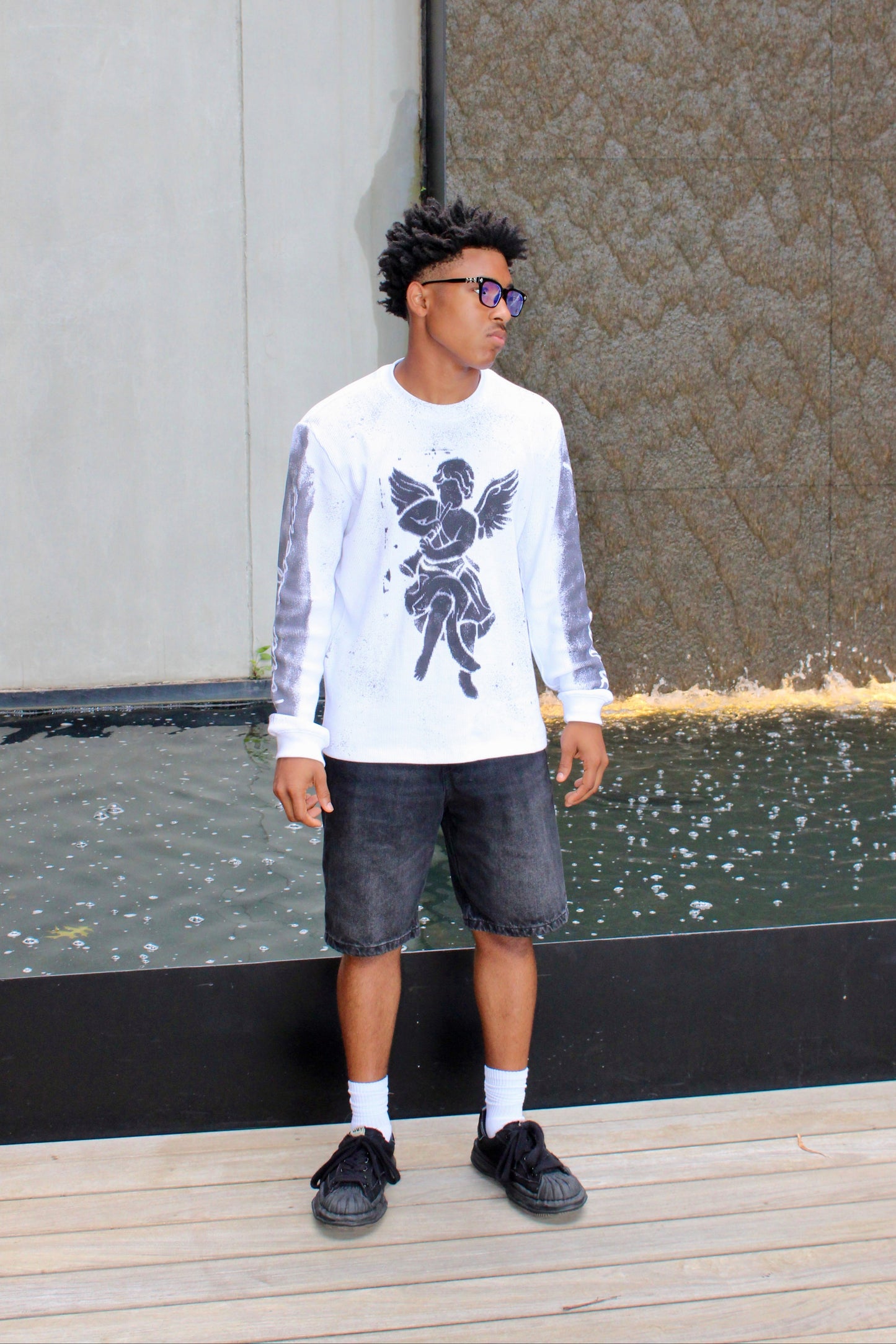 White Thermal Long Sleeve Cross fade