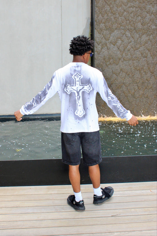 White Thermal Long Sleeve Cross fade