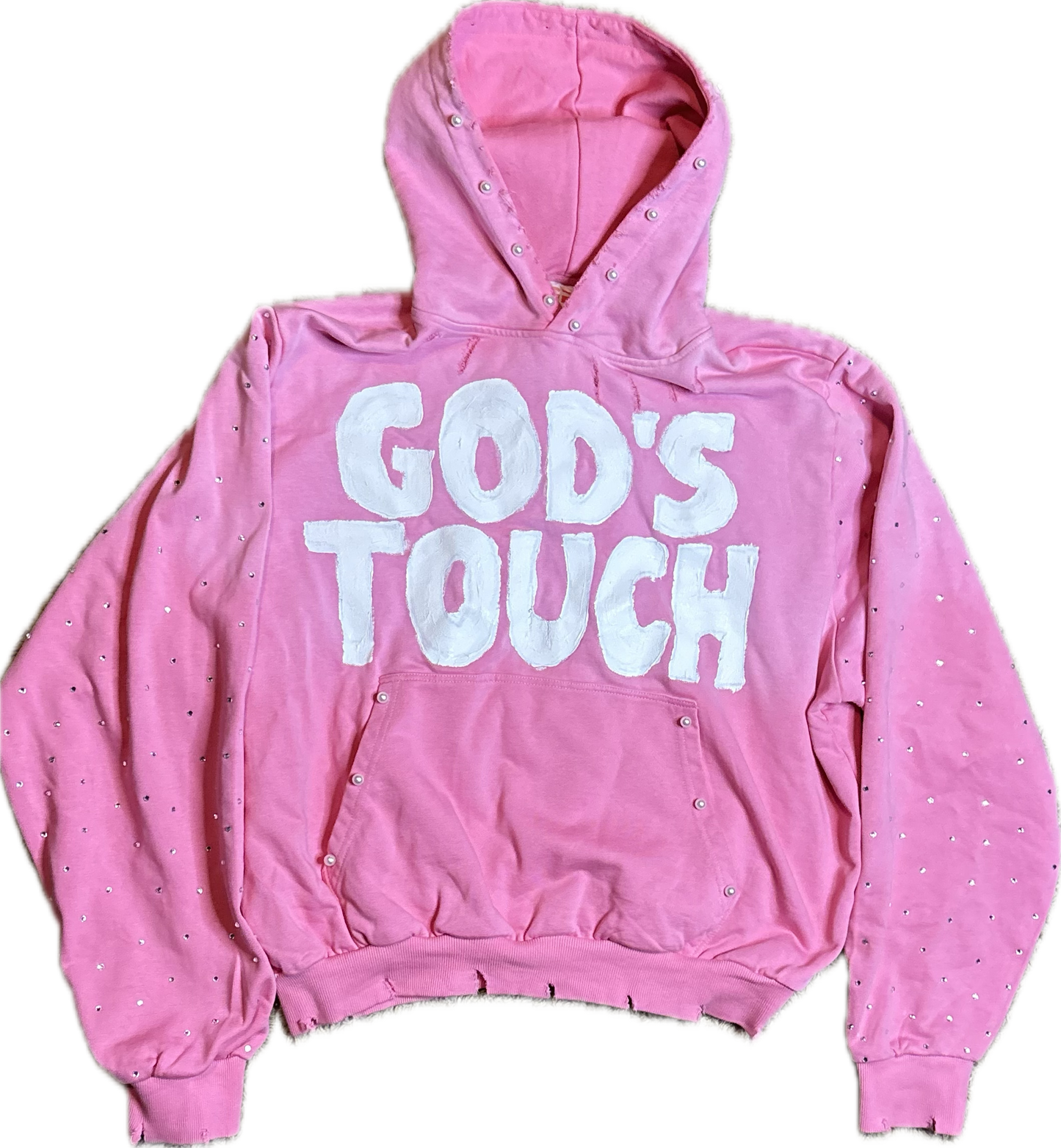 Pink God’s Touch Hoodie (Pearls & Rhinestones)