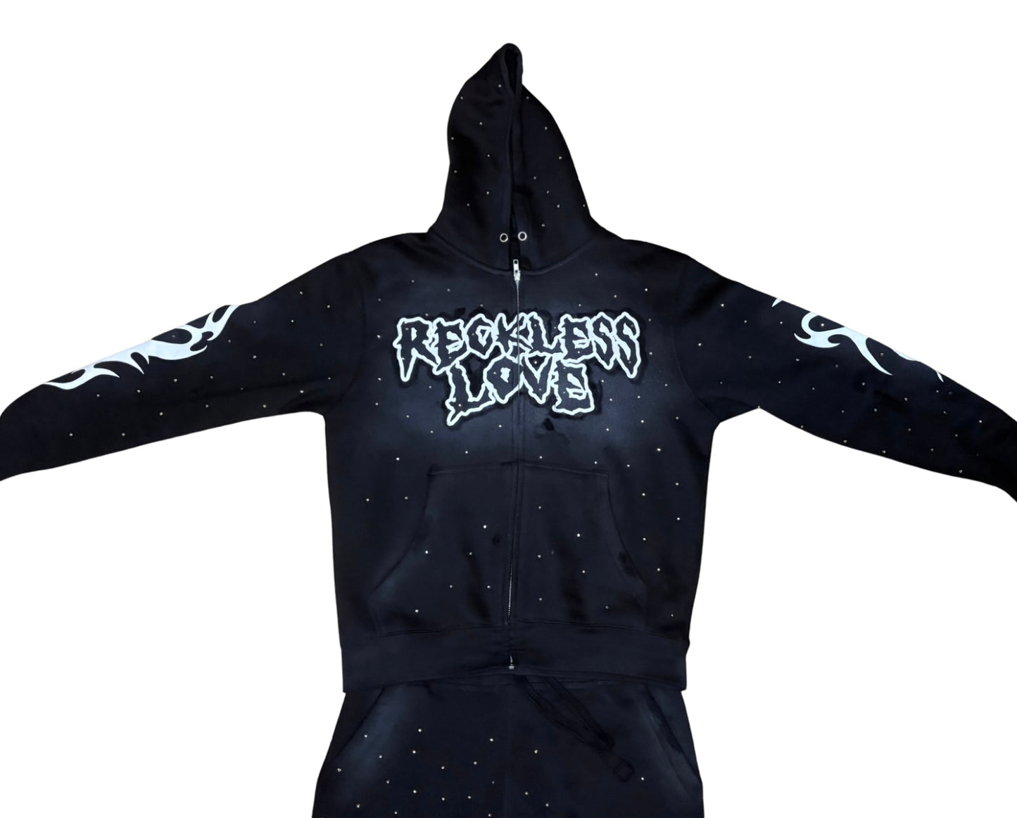 Black Zip-up Distressed Rhinestone Reckless Love M