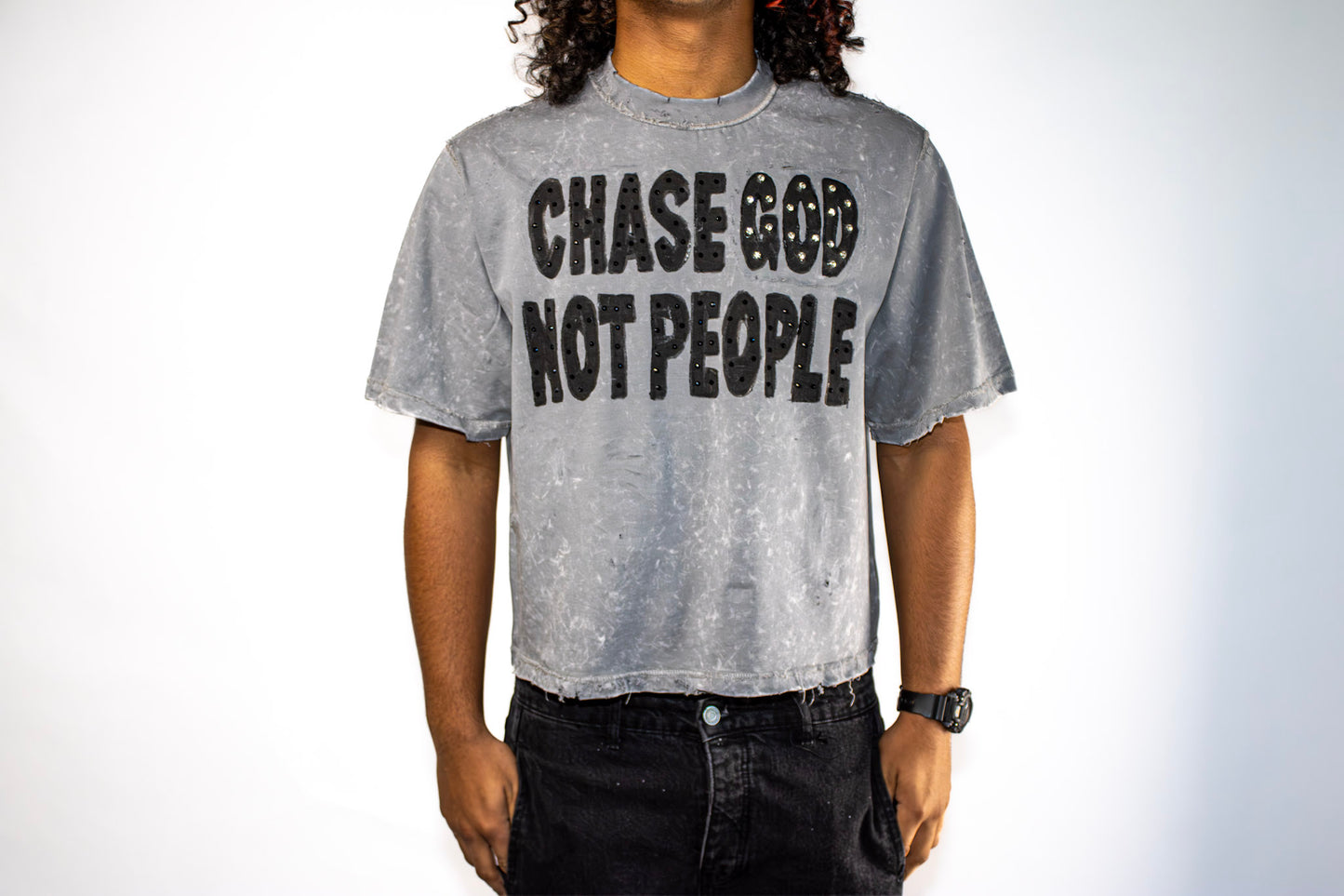 Chase God Not People Cropped Tee M
